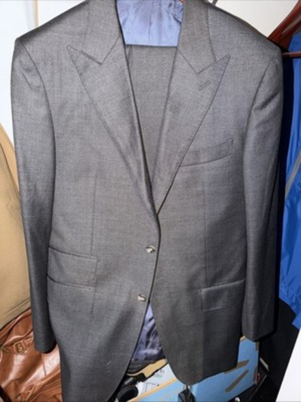 SuitSupply Mens 3 Roll 2 Washington Suit Peak Lapel Grey VBC 44L